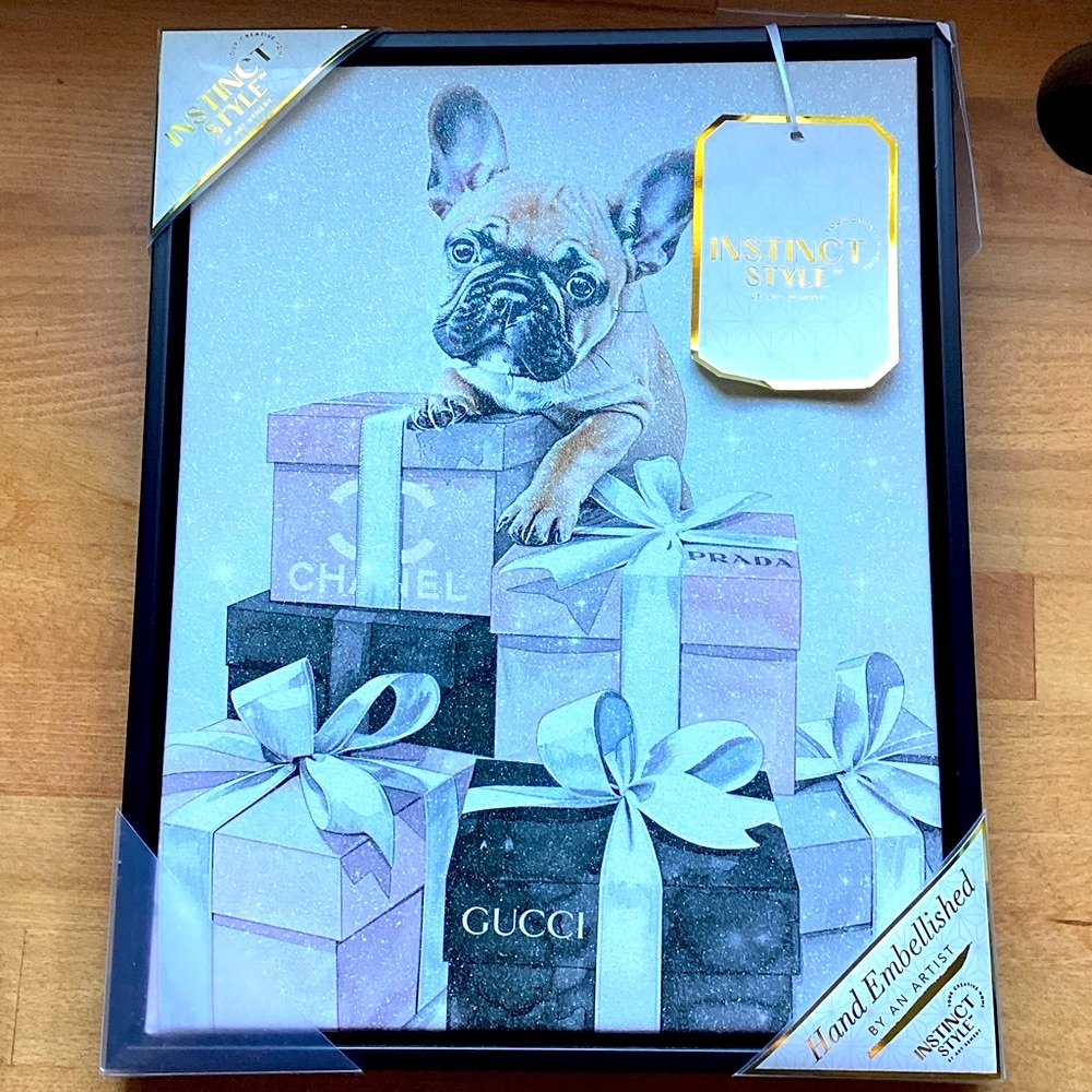 Instinct Style Frenchie Puppy Atop Lux Boxes Art Wall Canvas Decor